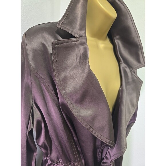 Chocolate Brown Suit Womens 10 Jacket Pants Satin Belted Stretch Ponte Collared - Picture 2 of 12